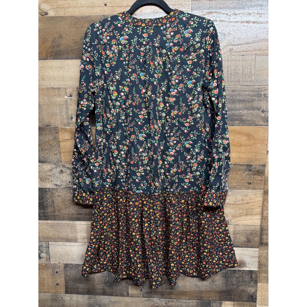 Maeve Anthropologie Mixed Floral Button Front Mini Dress Black Long Sleeve Sz 6 - Picture 5 of 9